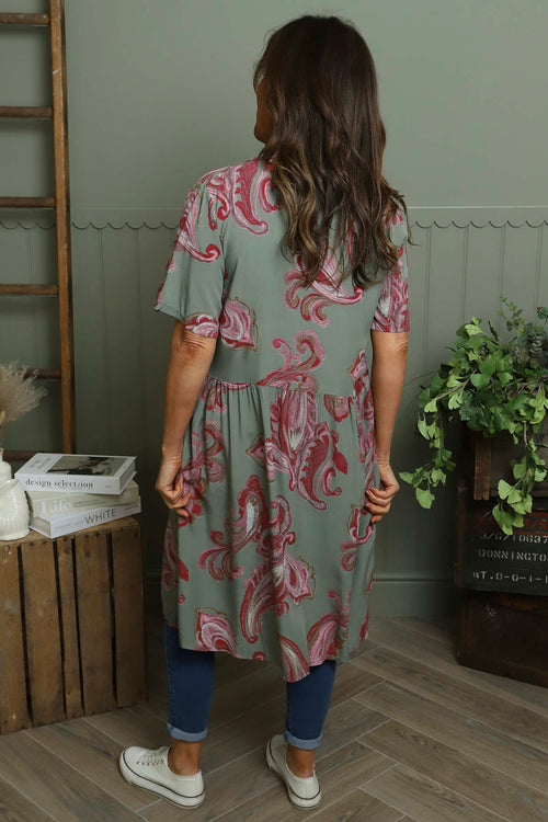 Jojo Print Button Dress Khaki - Image 4