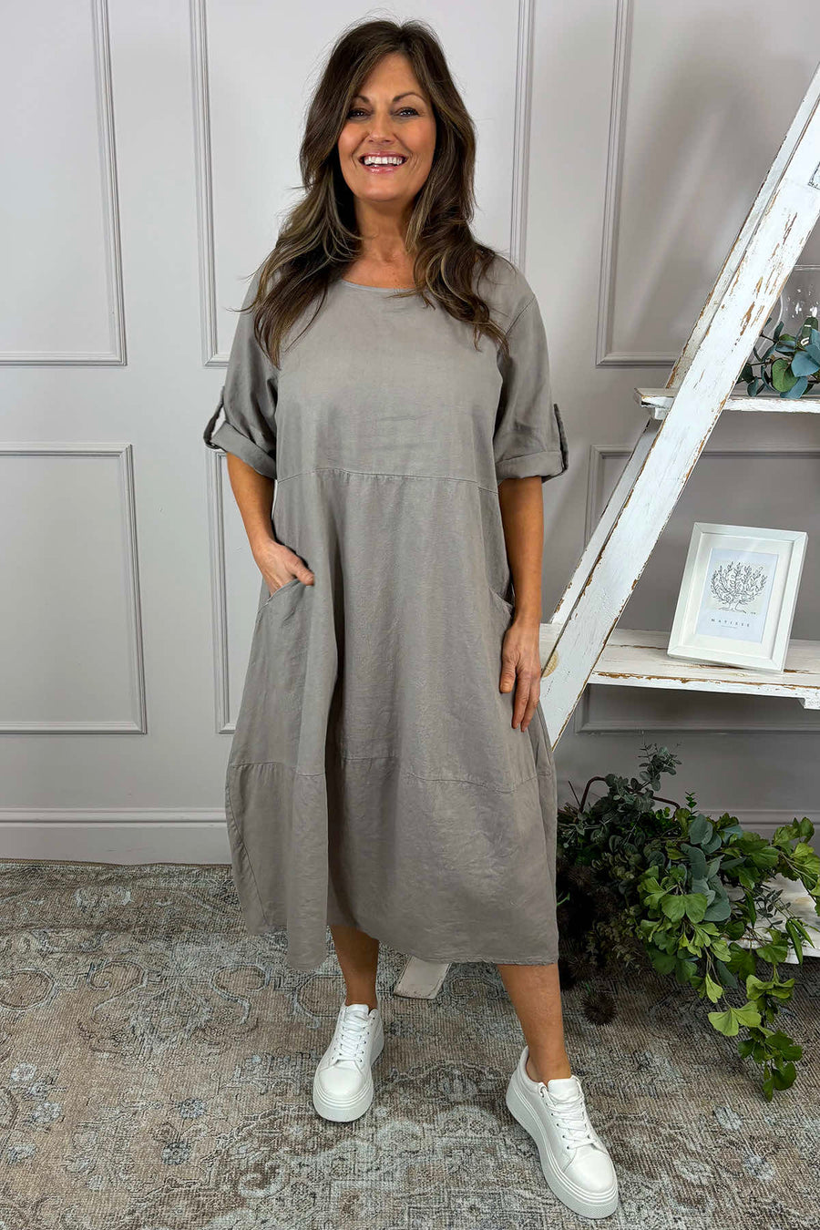 Penelope Pocket Linen Dress Mocha