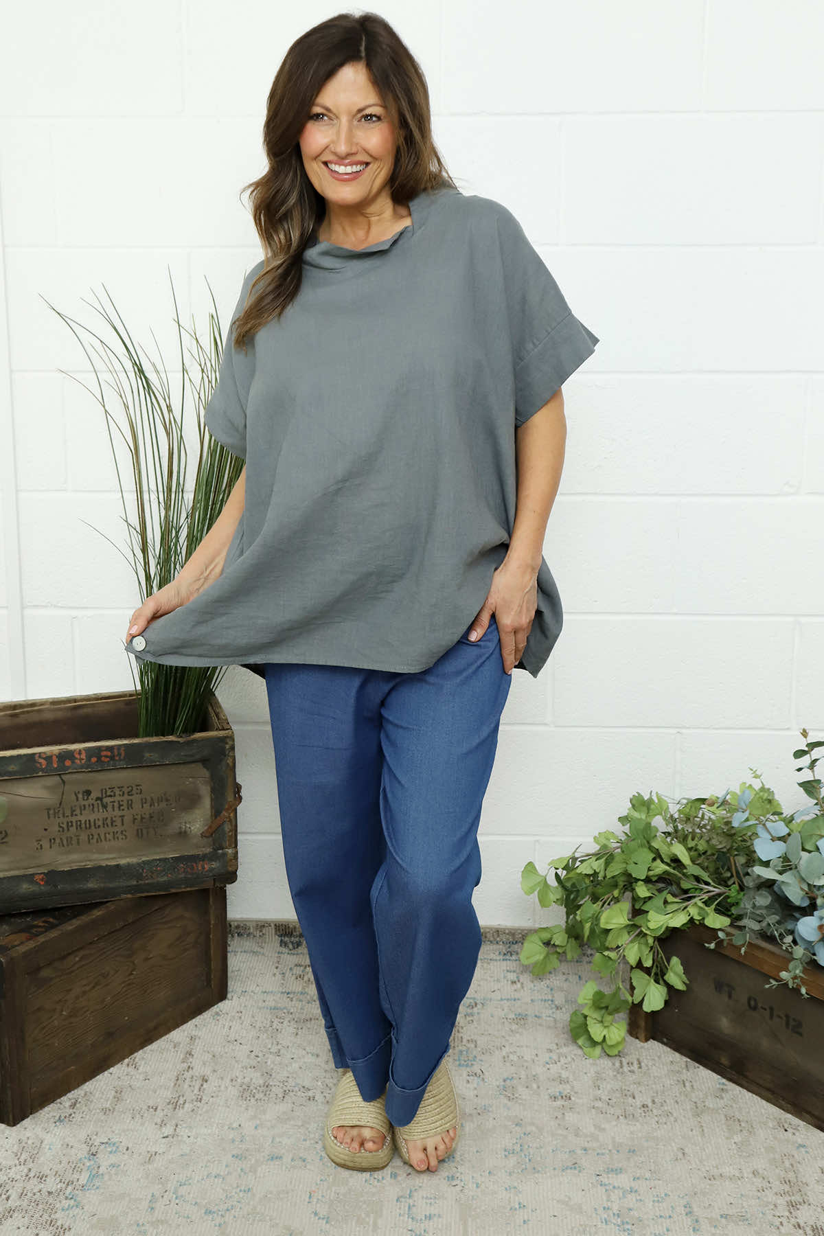 Haley Linen Top Mid Grey