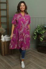 Jojo Print Button Dress Berry Berry - Jojo Print Button Dress Berry