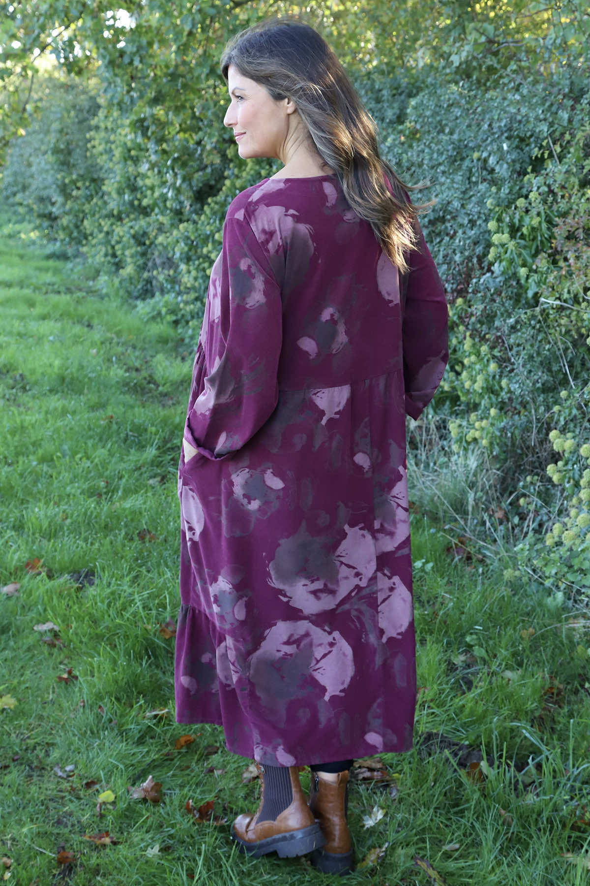 Sheena Print Needlecord Dress Wine