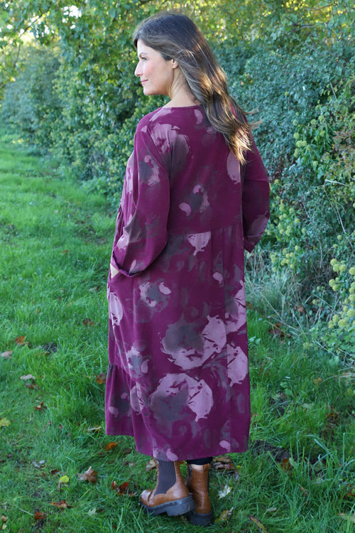 Sheena Print Needlecord Dress Wine - Image 4