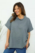 Haley Linen Top Mid Grey Mid Grey - Haley Linen Top Mid Grey