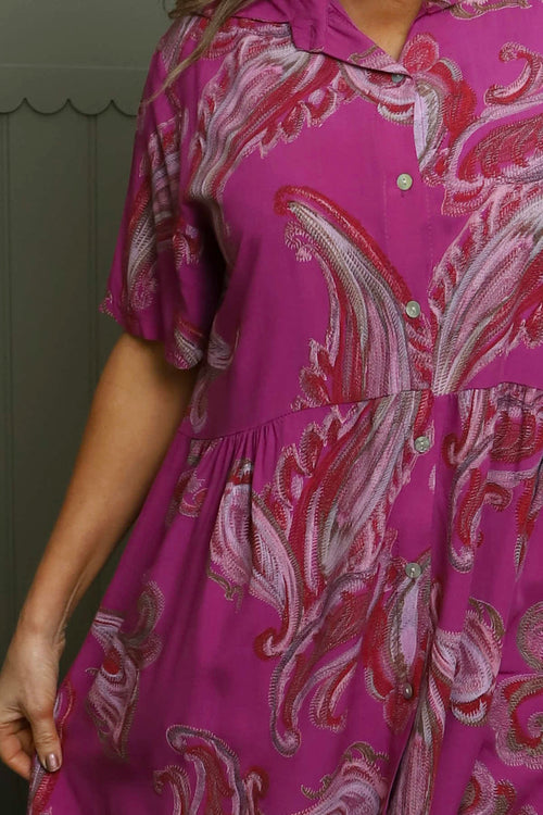 Jojo Print Button Dress Berry - Image 3