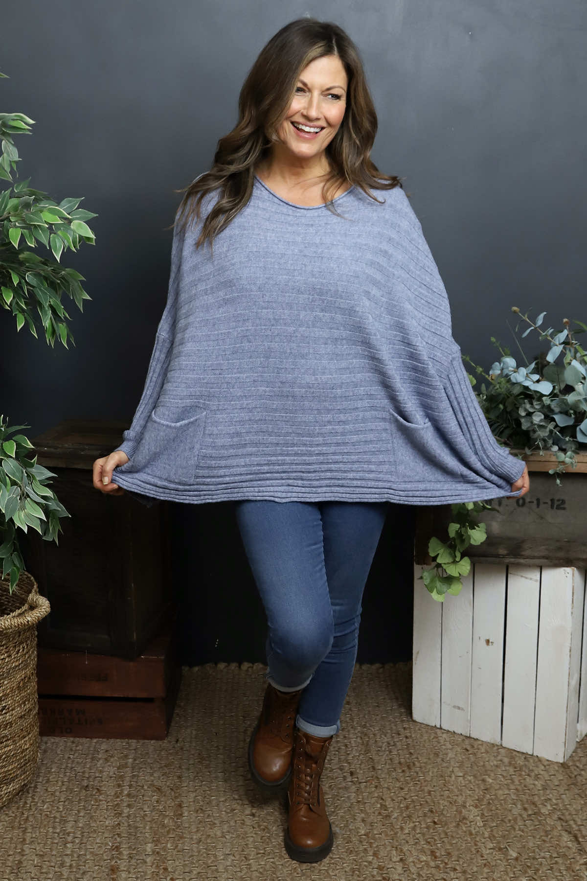 Katalia Pocket Knitted Jumper Blue