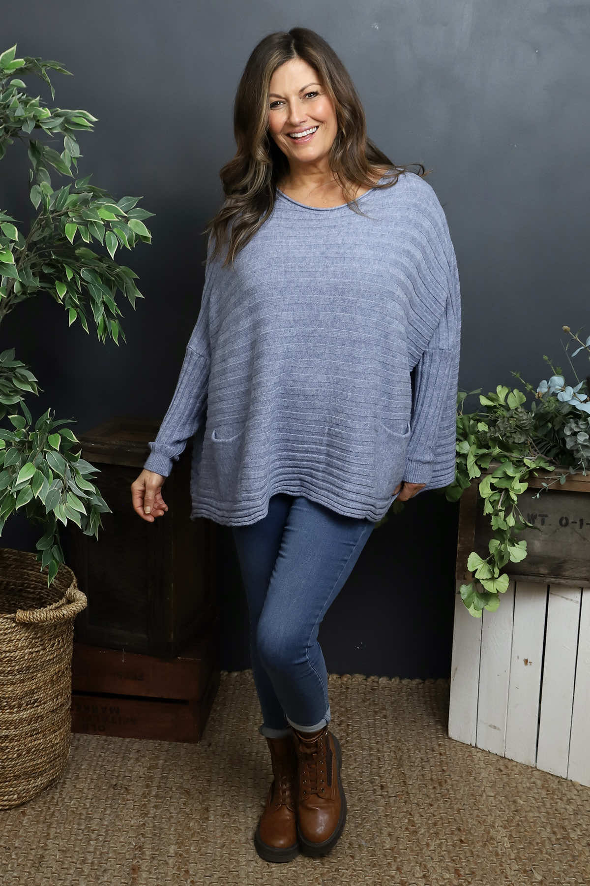 Katalia Pocket Knitted Jumper Blue