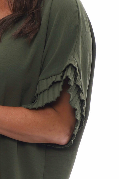Margot Frill Sleeve Top Khaki - Image 4