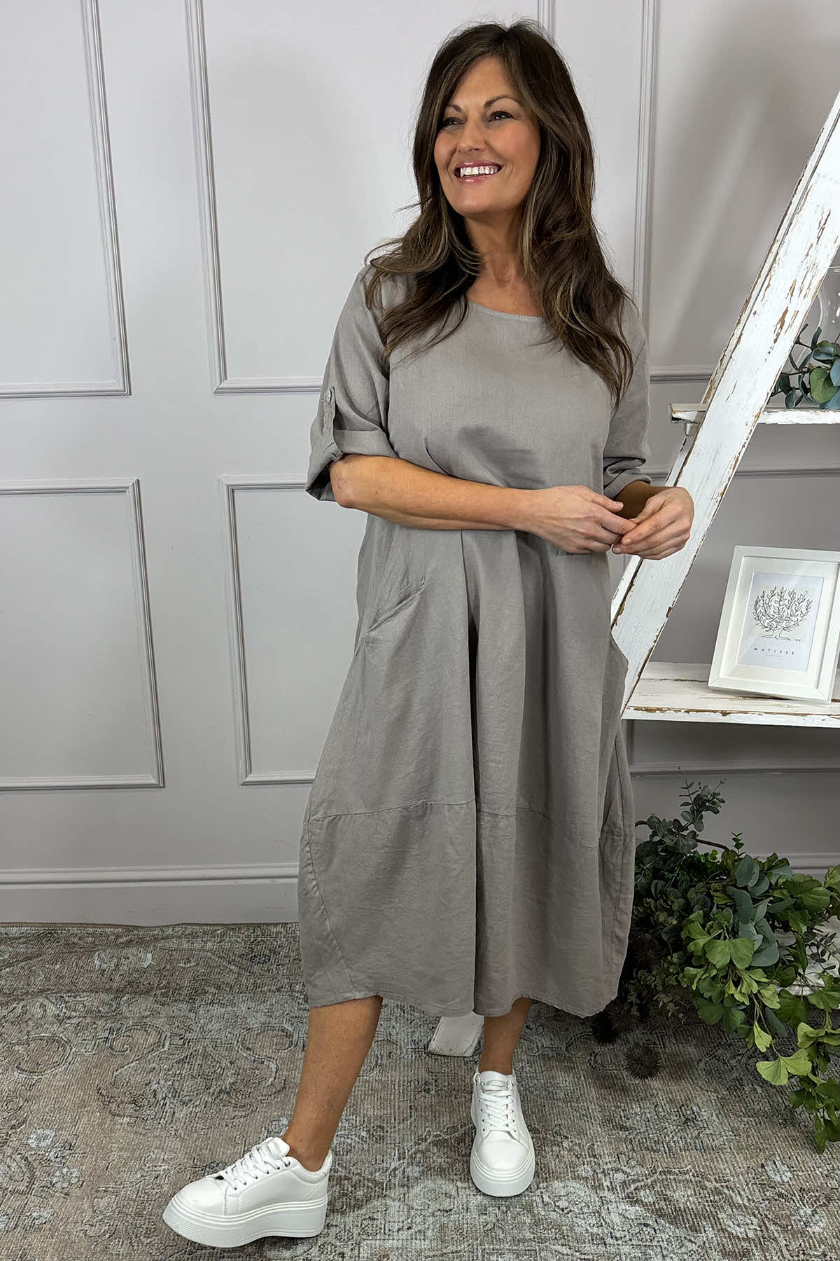 Penelope Pocket Linen Dress Mocha