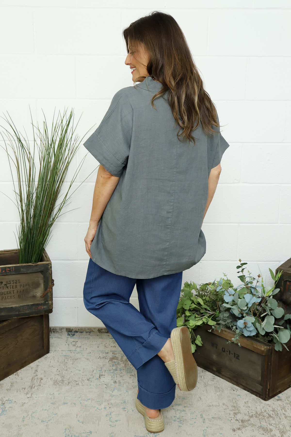 Haley Linen Top Mid Grey