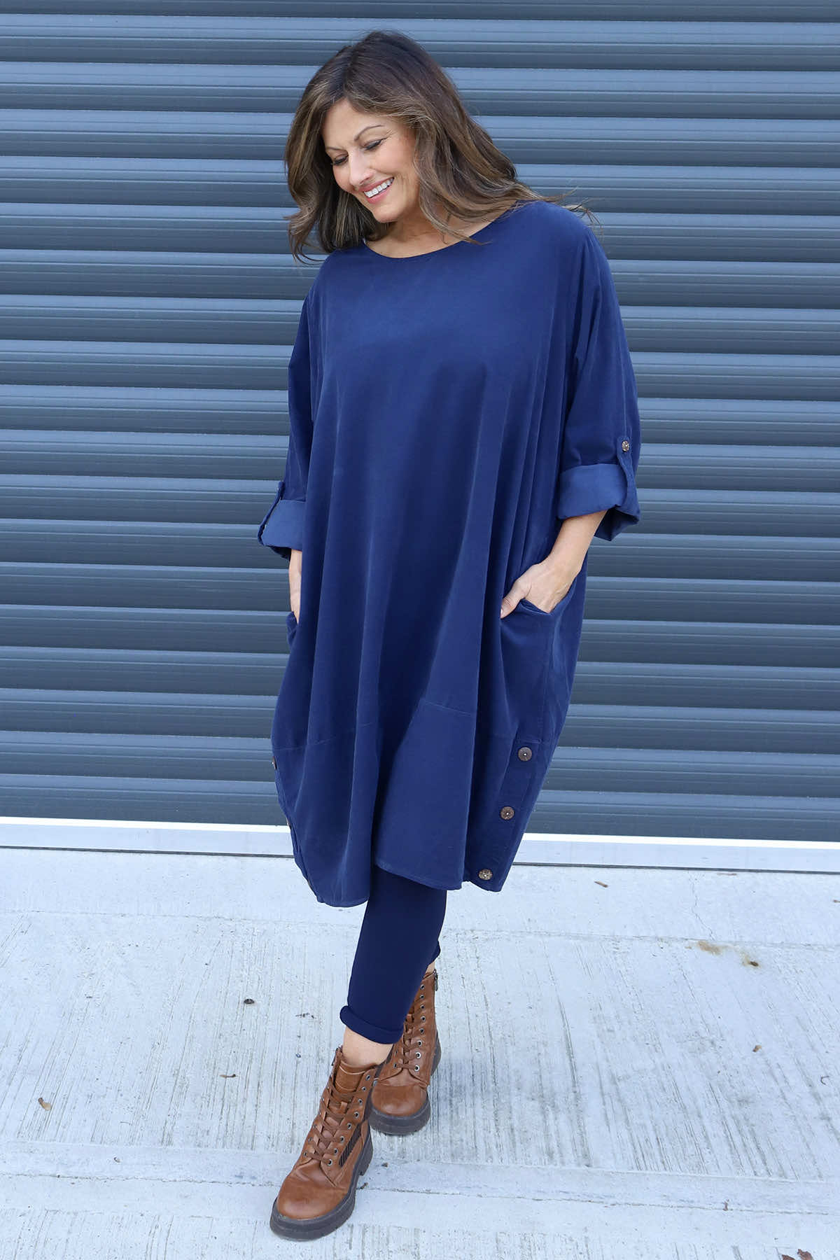 Deborah Needlecord Dress Navy