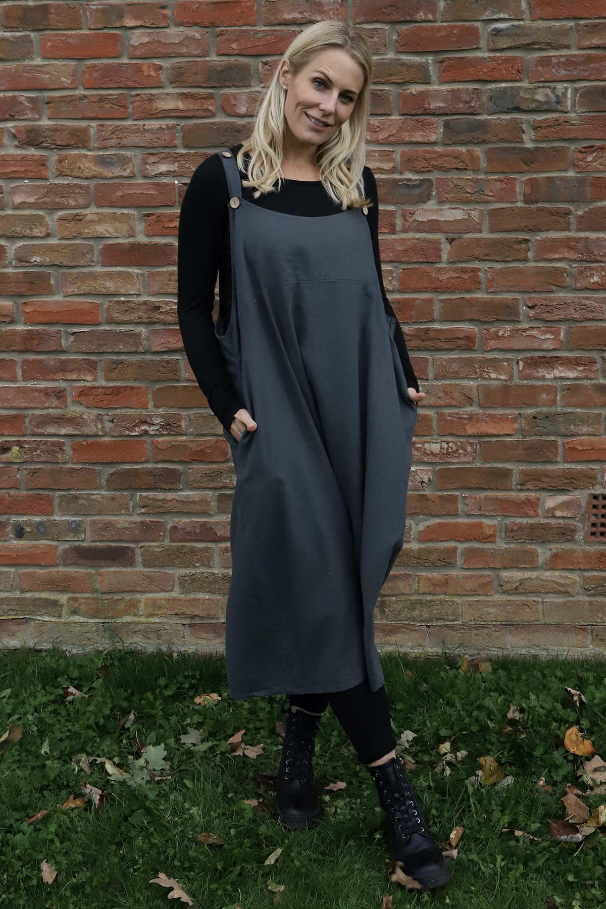 Adina Linen Pinafore Dress Charcoal