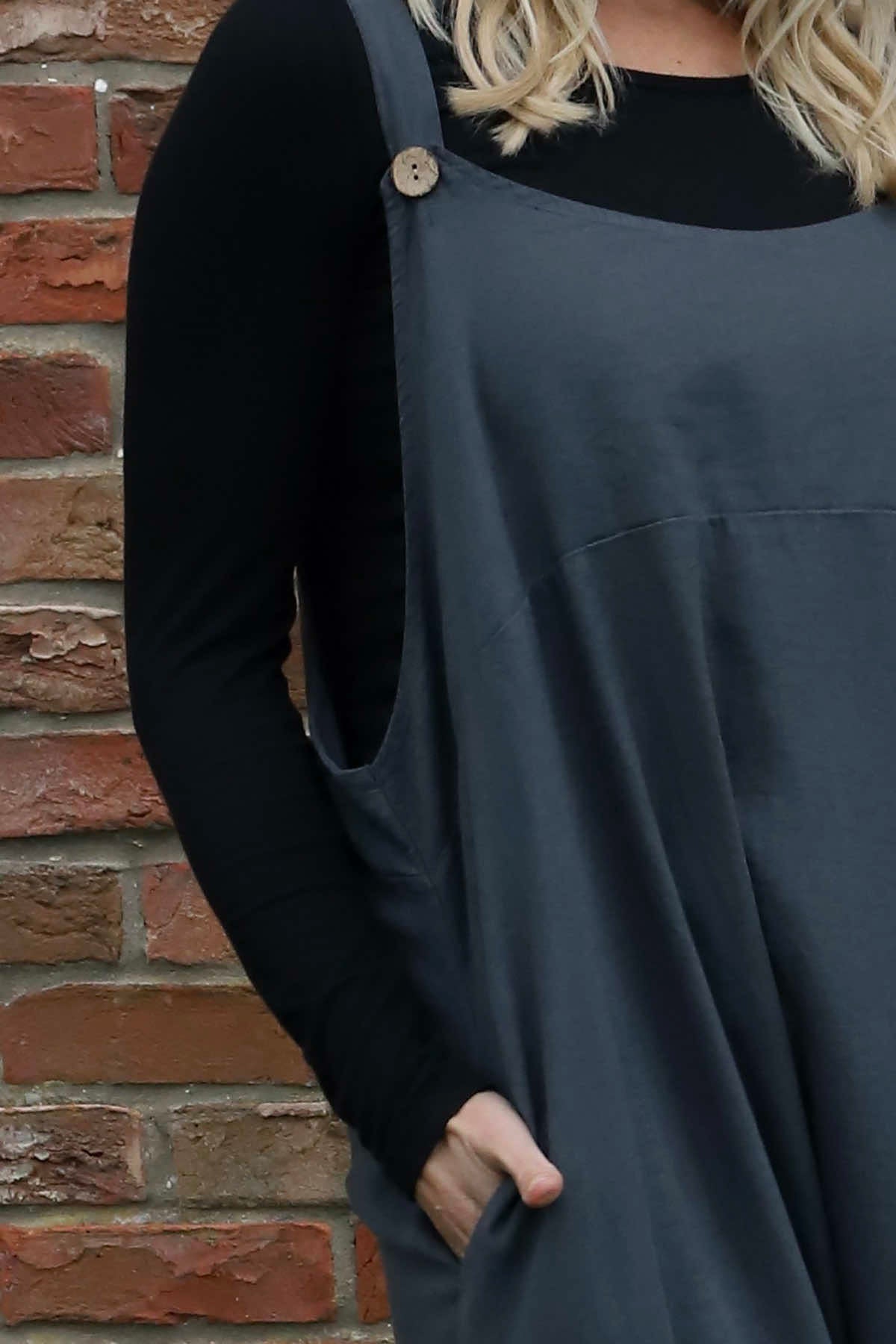 Adina Linen Pinafore Dress Charcoal