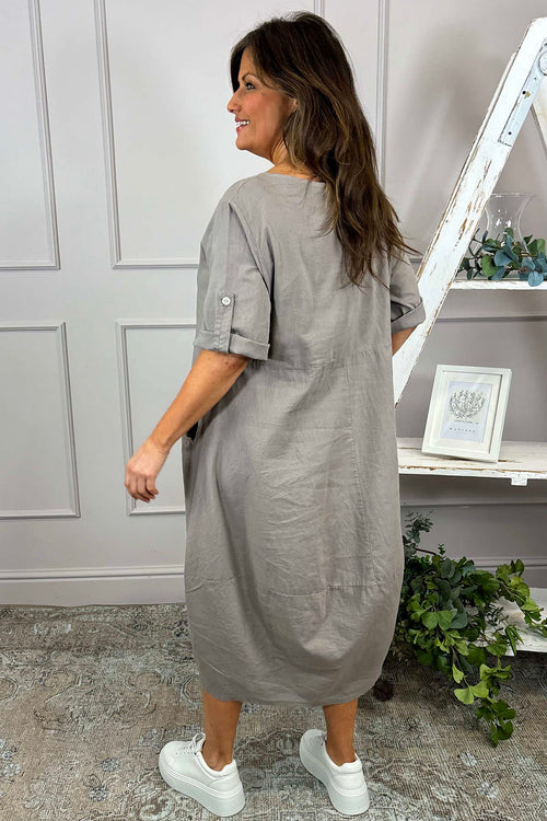Penelope Pocket Linen Dress Mocha - Image 4
