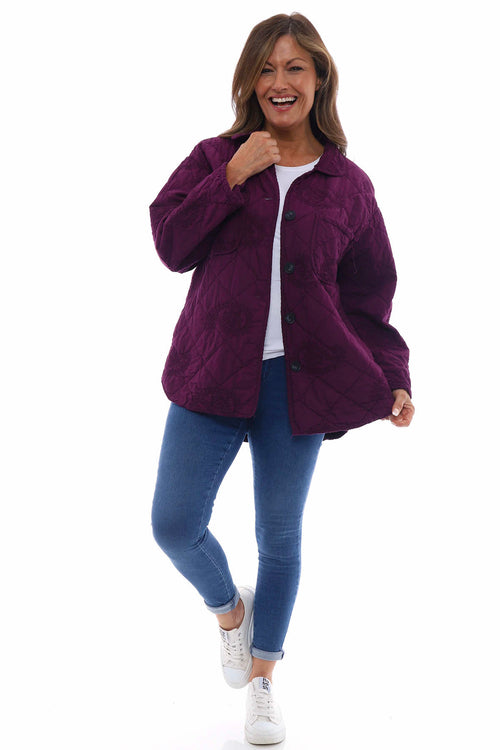 Trinny Quilted Embroidered Cotton Jacket Purple