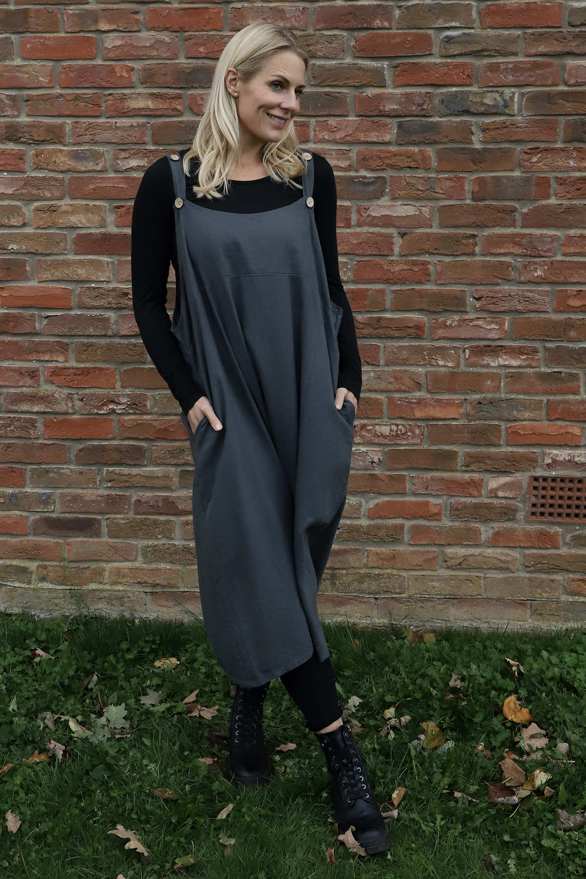 Adina Linen Pinafore Dress Charcoal