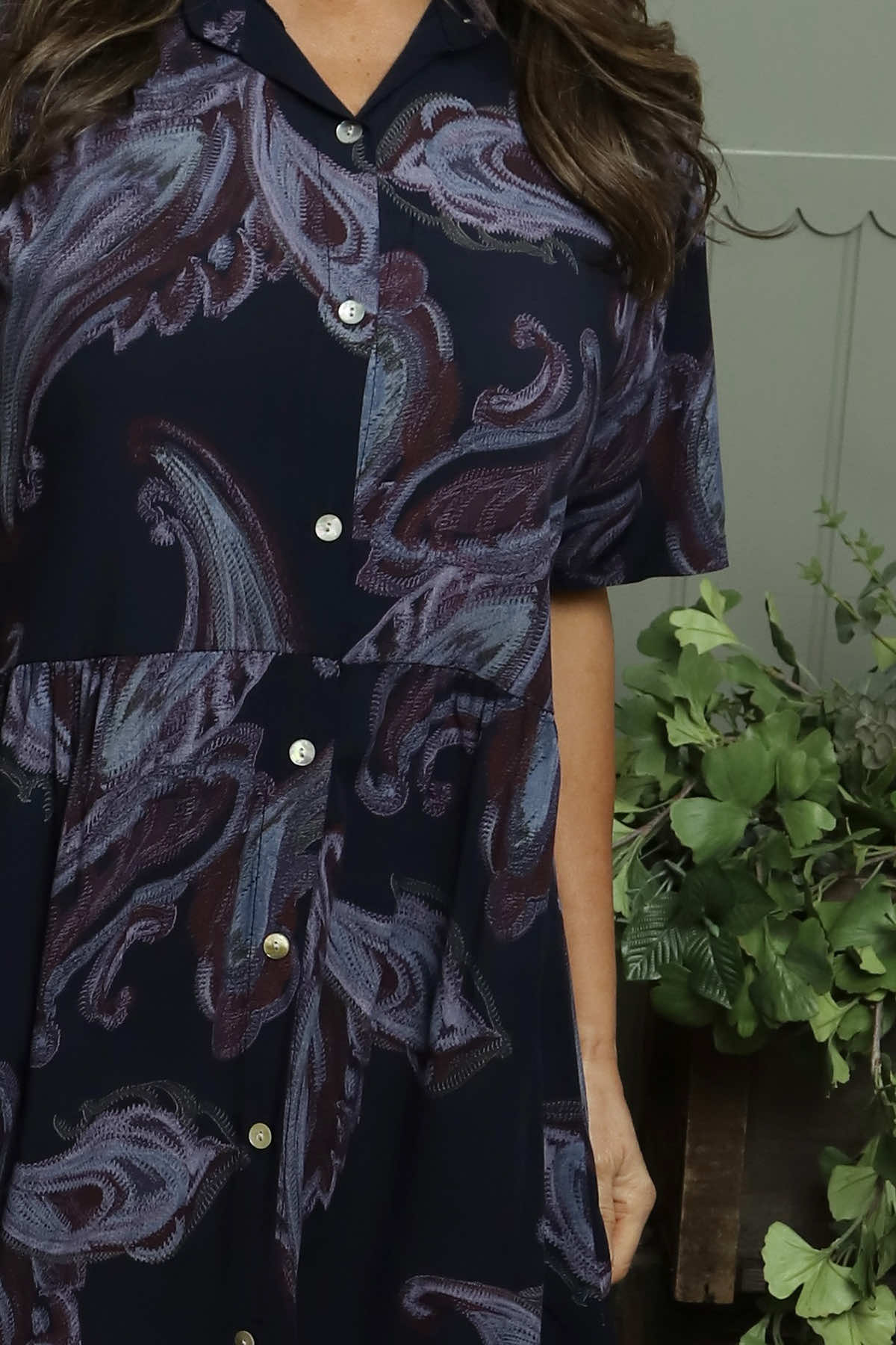 Jojo Print Button Dress Navy