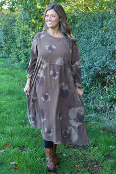 Sheena Print Needlecord Dress Nutmeg