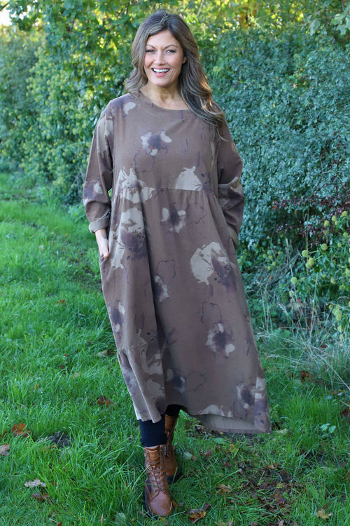 Sheena Print Needlecord Dress Nutmeg - Image 2