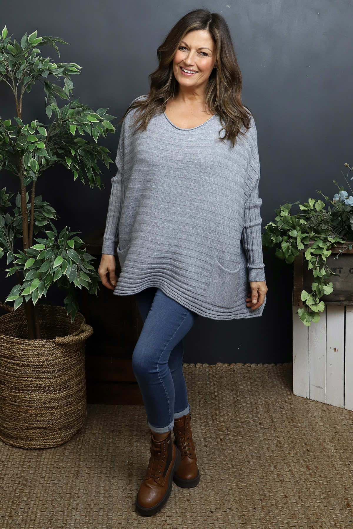 Katalia Pocket Knitted Jumper Mid Grey