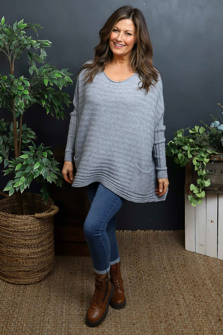 Katalia Pocket Knitted Jumper Mid Grey