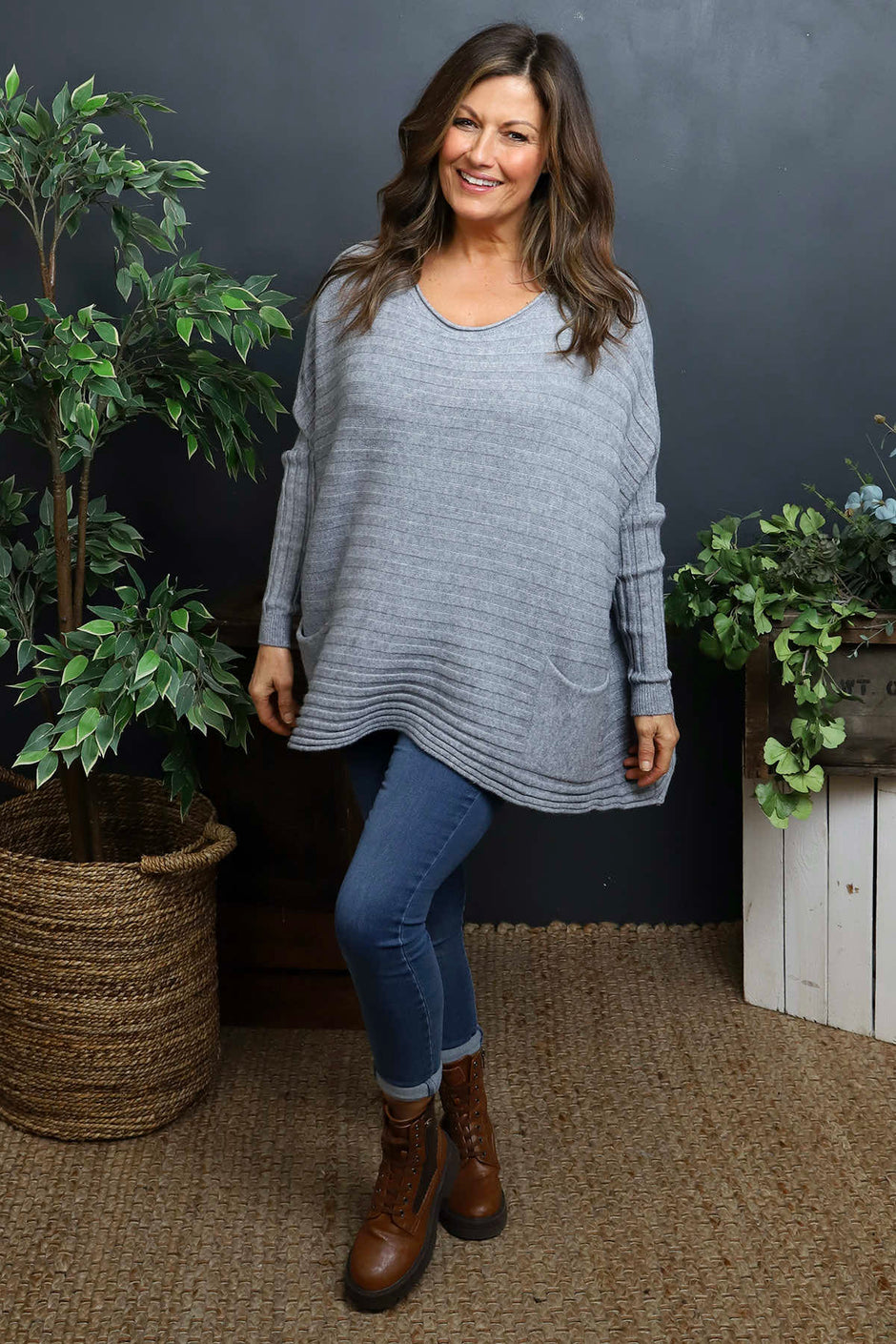 Katalia Pocket Knitted Jumper Mid Grey