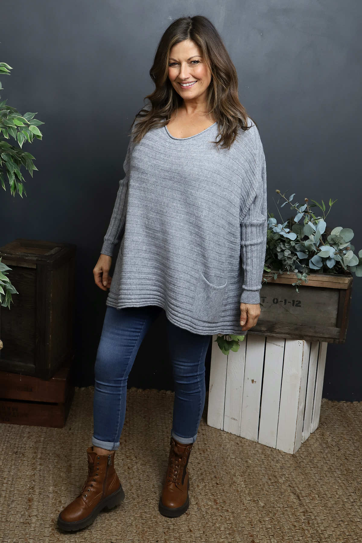 Katalia Pocket Knitted Jumper Mid Grey