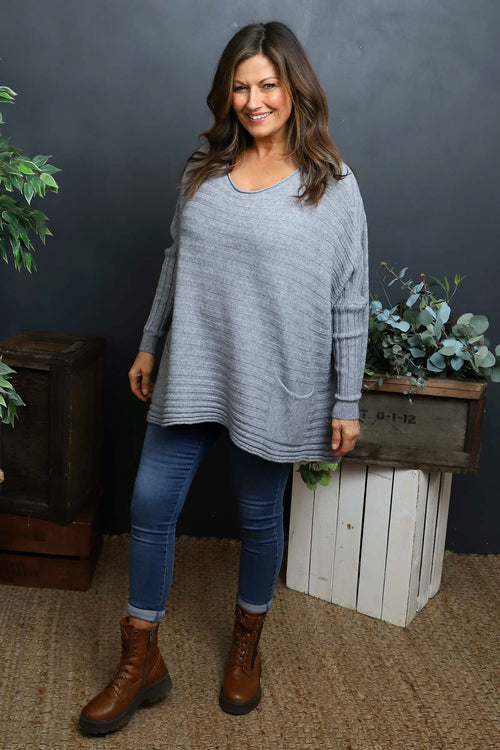 Katalia Pocket Knitted Jumper Mid Grey - Image 3