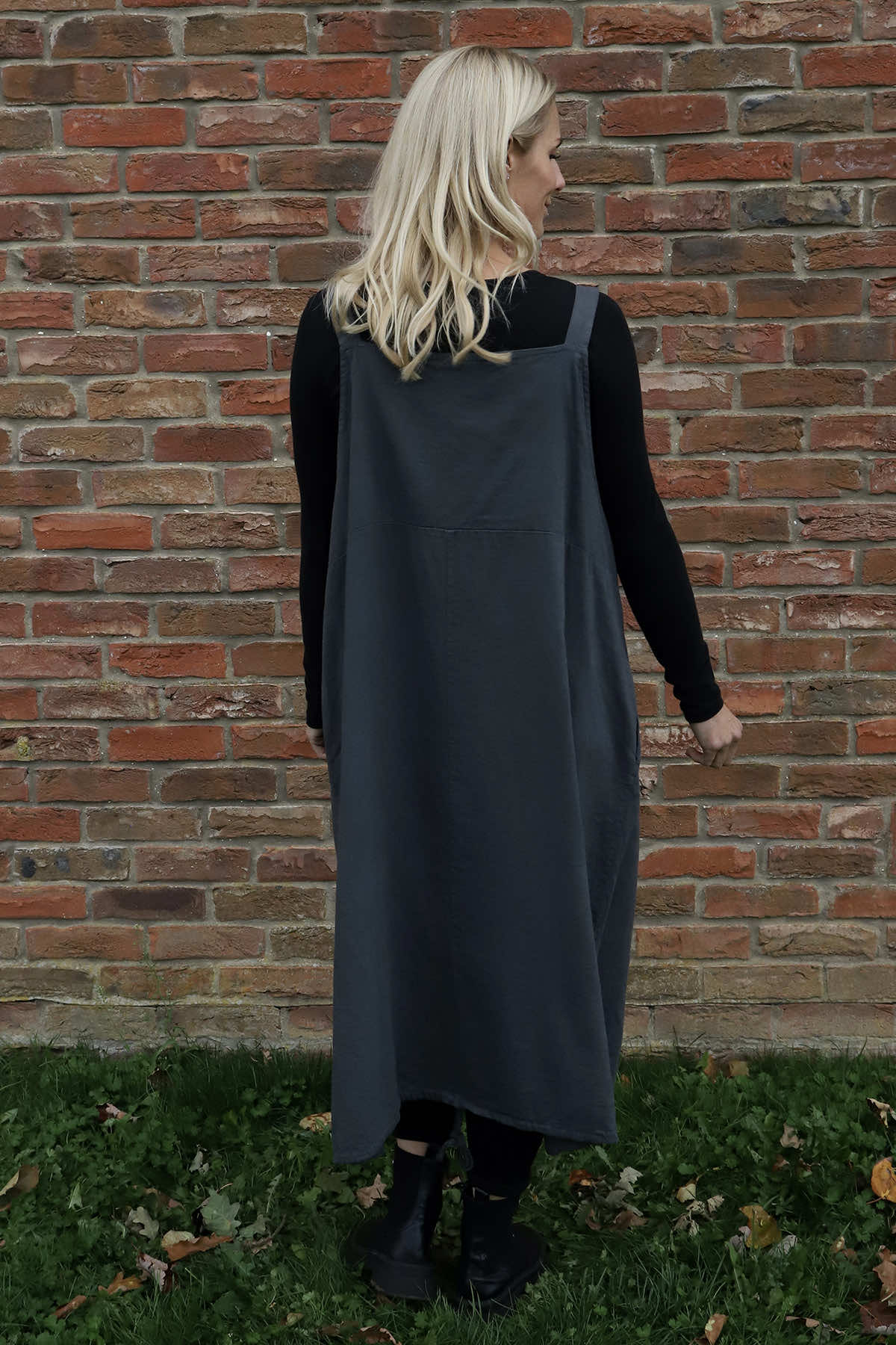 Adina Linen Pinafore Dress Charcoal