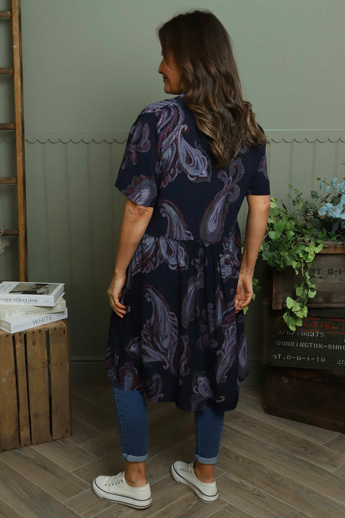 Jojo Print Button Dress Navy - Image 4