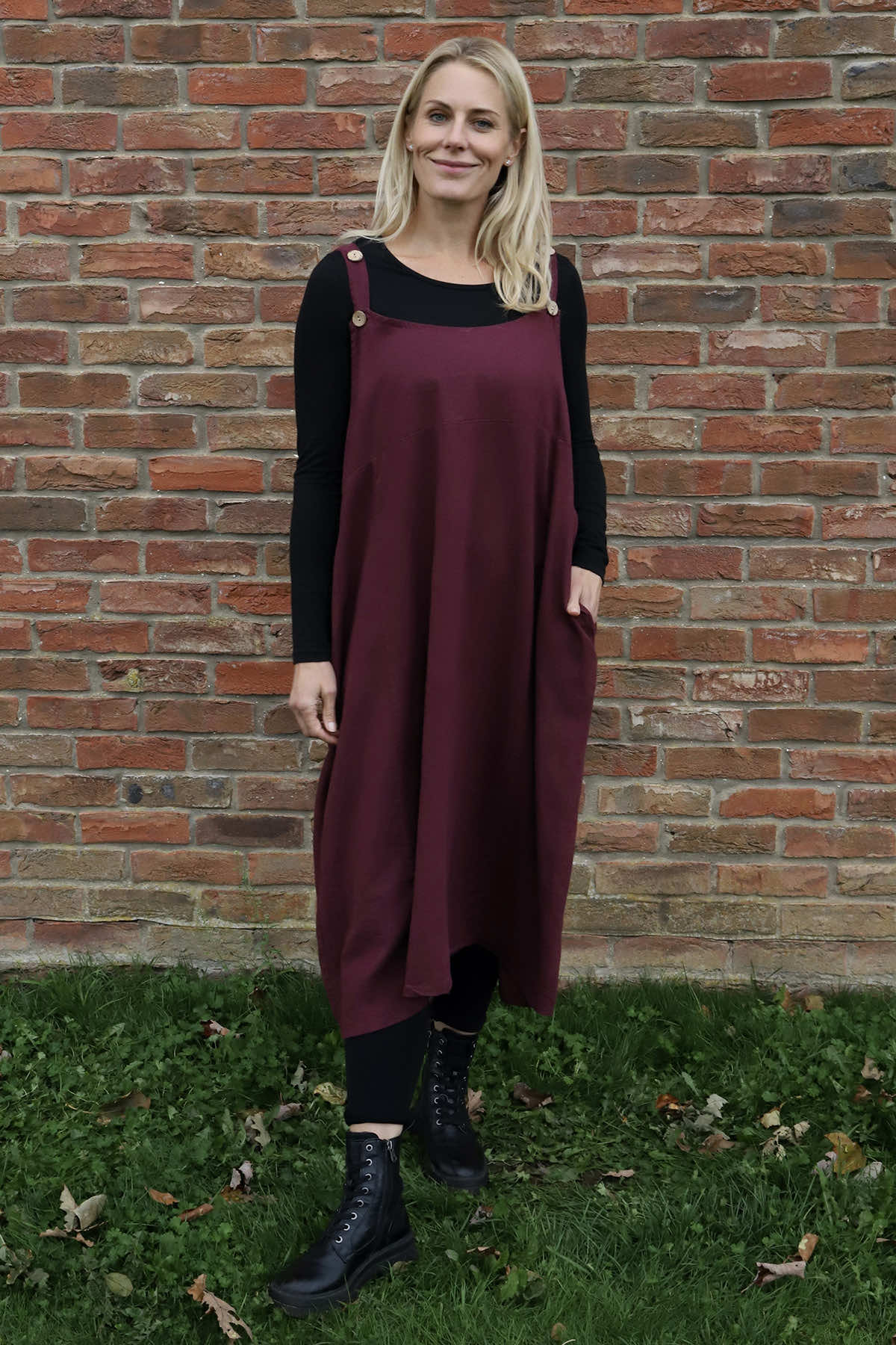 Adina Linen Pinafore Dress Wine