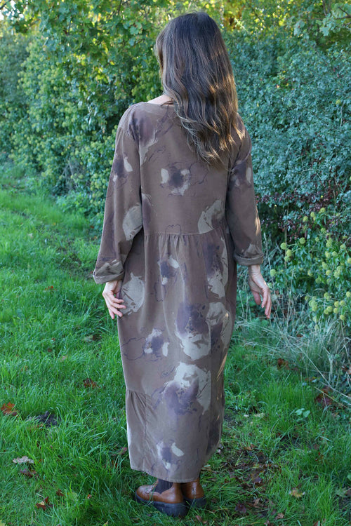 Sheena Print Needlecord Dress Nutmeg - Image 4