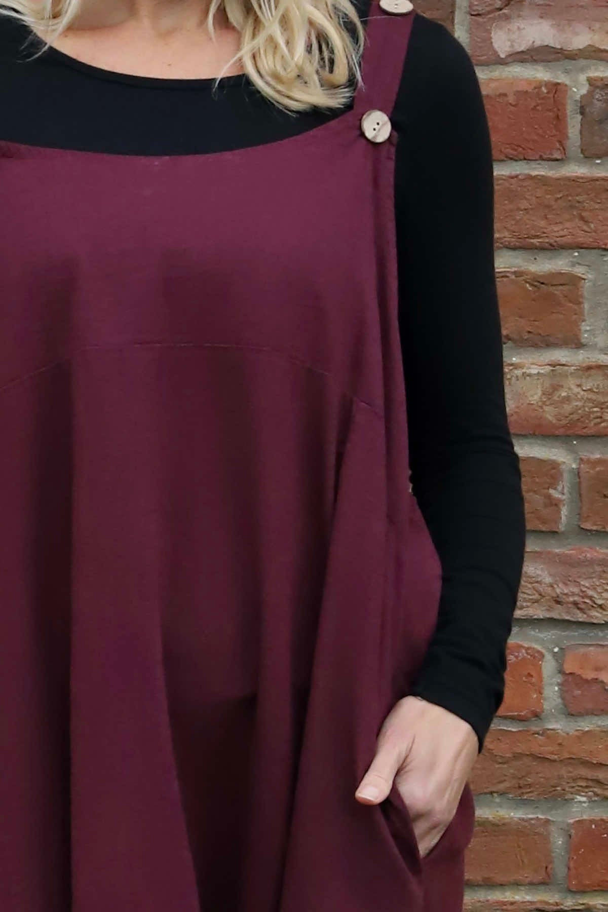 Adina Linen Pinafore Dress Wine