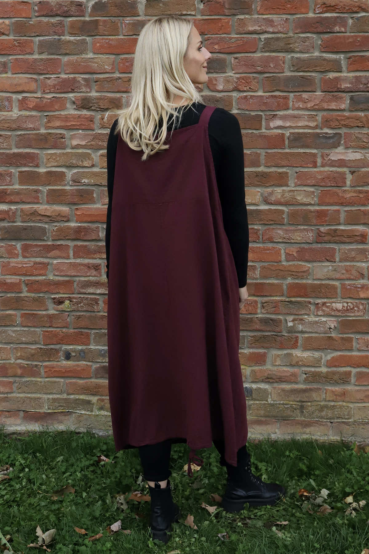 Adina Linen Pinafore Dress Wine