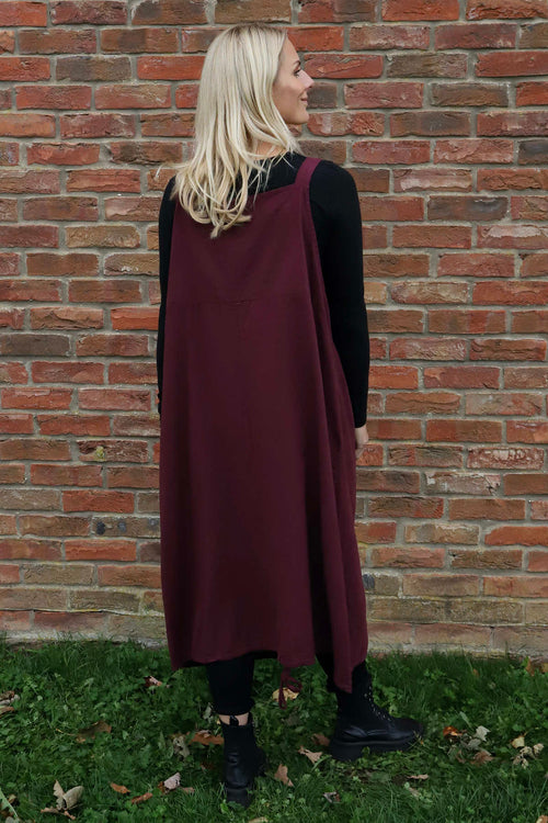 Adina Linen Pinafore Dress Wine - Image 4