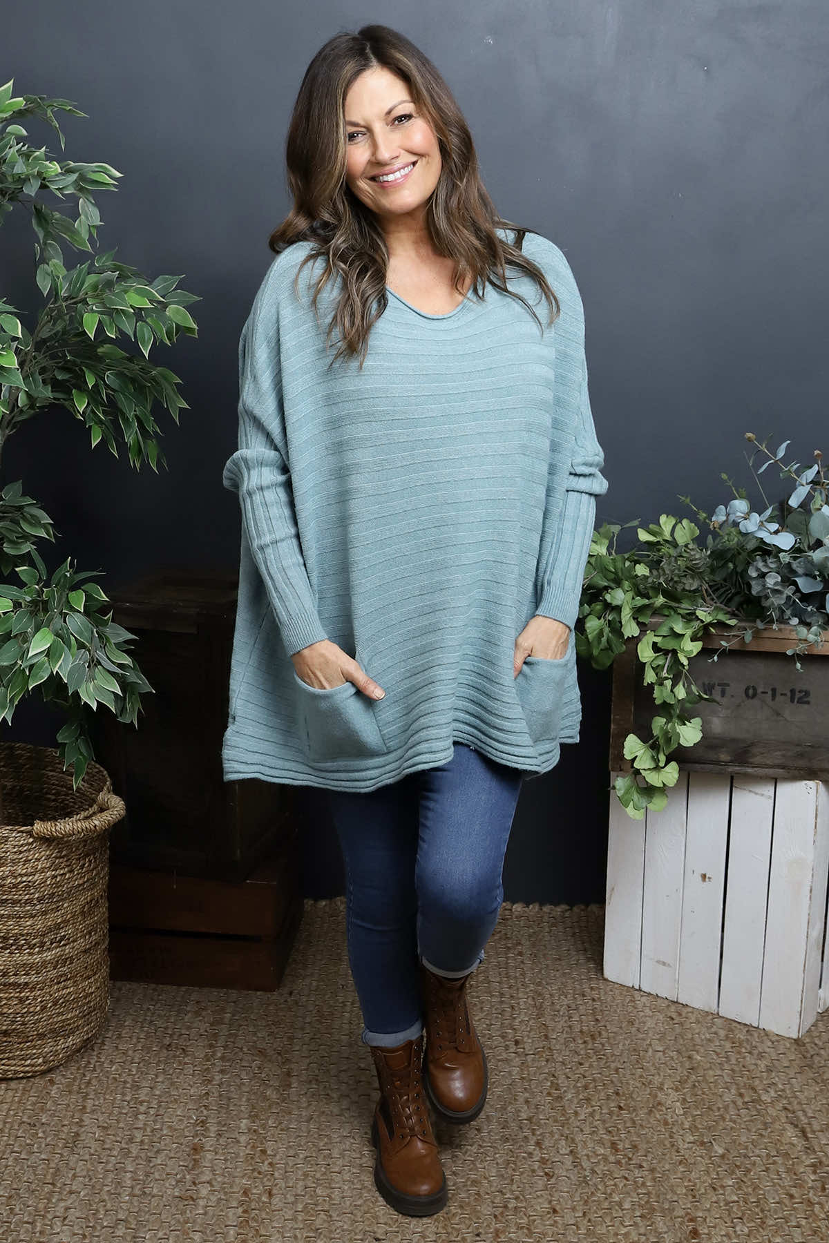 Katalia Pocket Knitted Jumper Sage Green