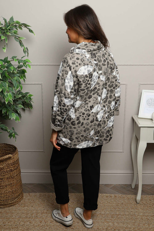 Beryl Print Cowl Neck Cotton Top Mocha - Image 4
