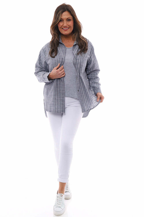 Avani Stripe Cotton Shirt Mid Grey - Image 1