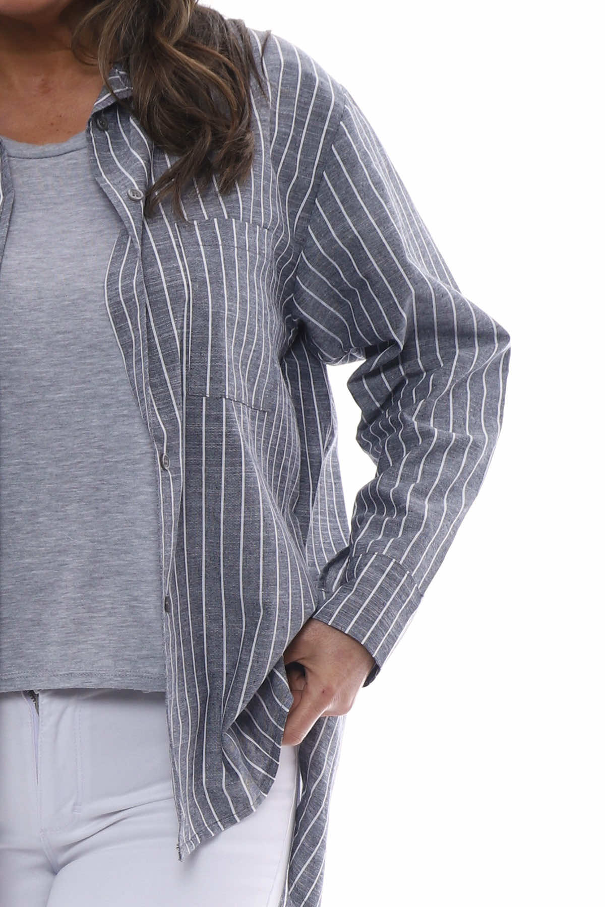 Avani Stripe Cotton Shirt Mid Grey