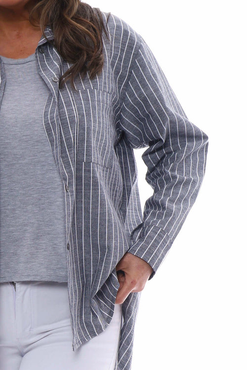 Avani Stripe Cotton Shirt Mid Grey - Image 3