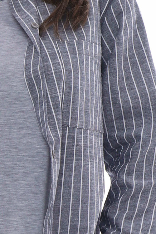 Avani Stripe Cotton Shirt Mid Grey - Image 4