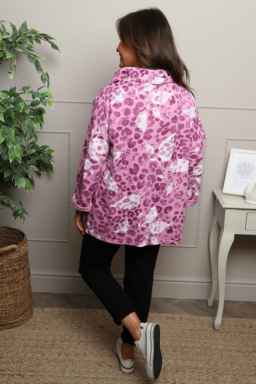 Beryl Print Cowl Neck Cotton Top Pink - Image 4