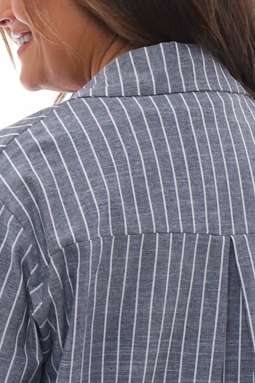 Avani Stripe Cotton Shirt Mid Grey - Image 5