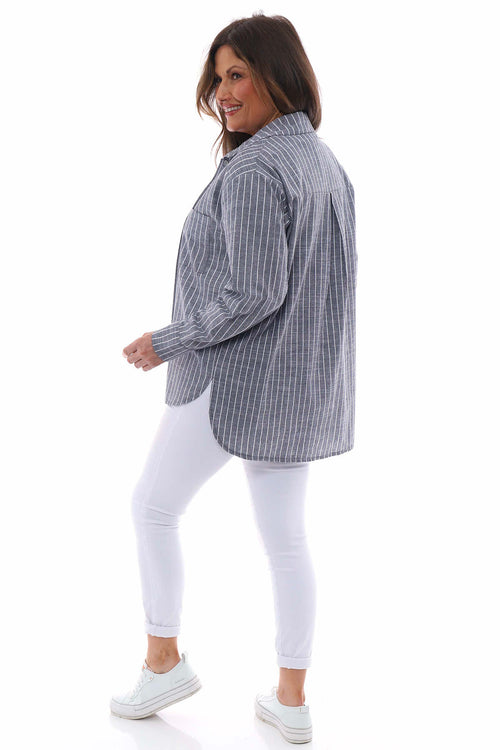 Avani Stripe Cotton Shirt Mid Grey - Image 6