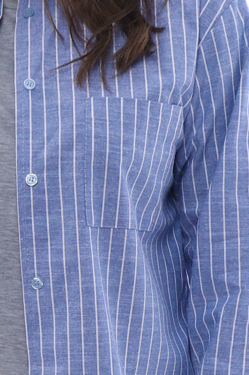 Avani Stripe Cotton Shirt Blue - Image 3