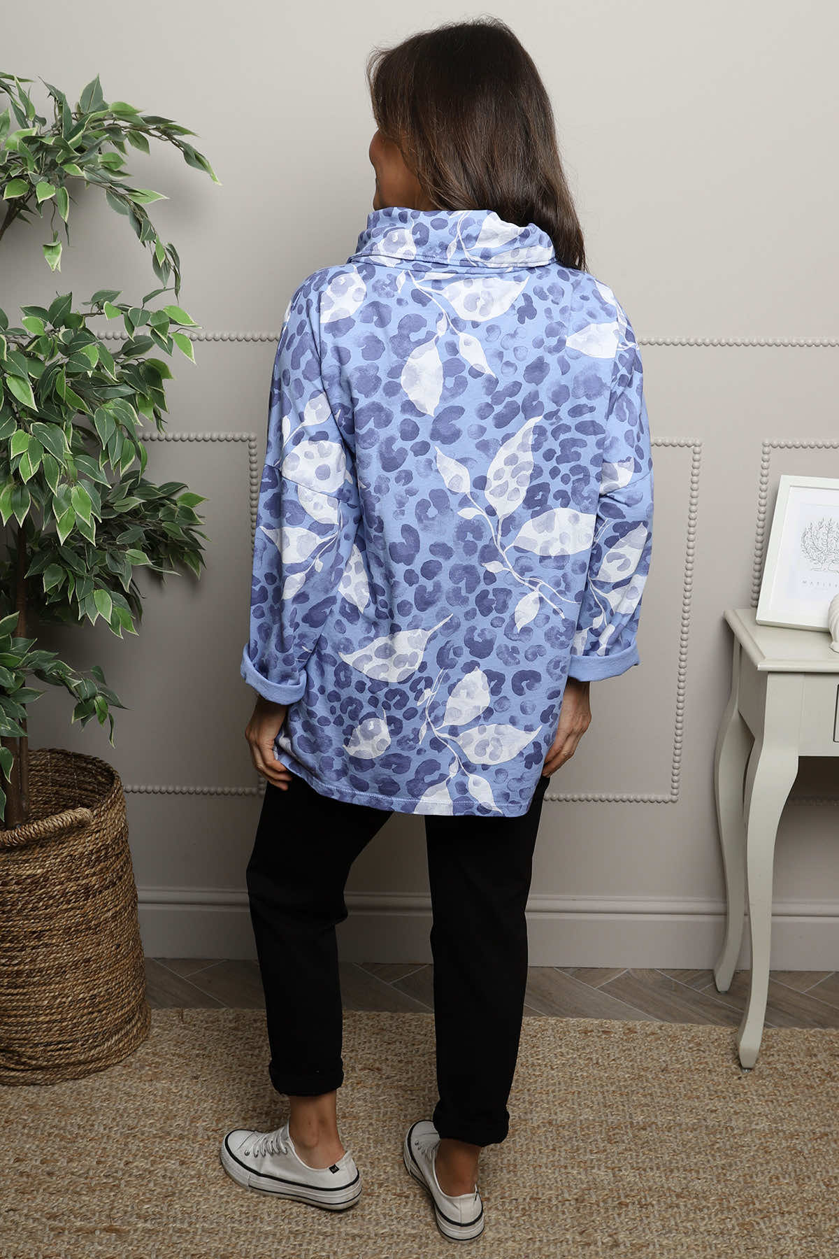 Beryl Print Cowl Neck Cotton Top Powder Blue