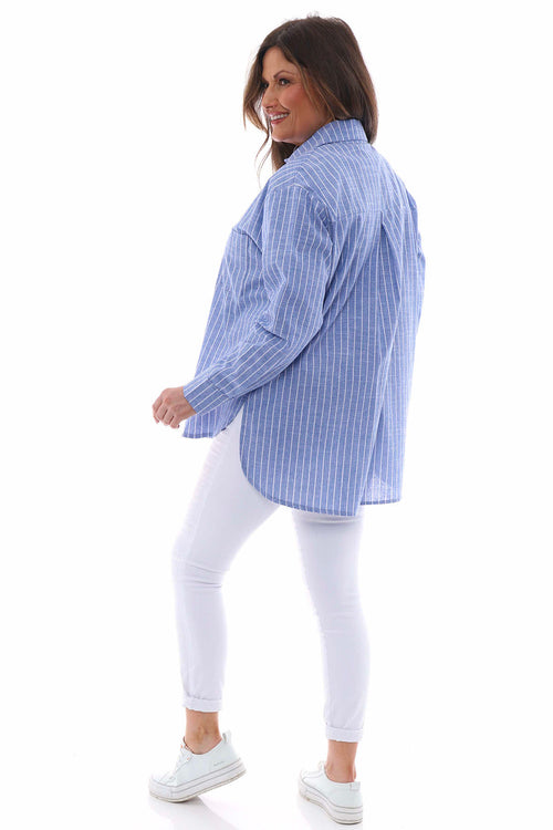 Avani Stripe Cotton Shirt Blue - Image 6