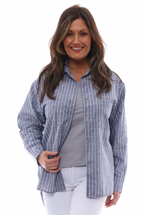 Avani Stripe Cotton Shirt Blue Grey - Image 1