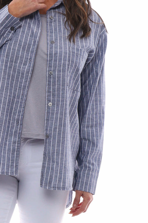 Avani Stripe Cotton Shirt Blue Grey - Image 3