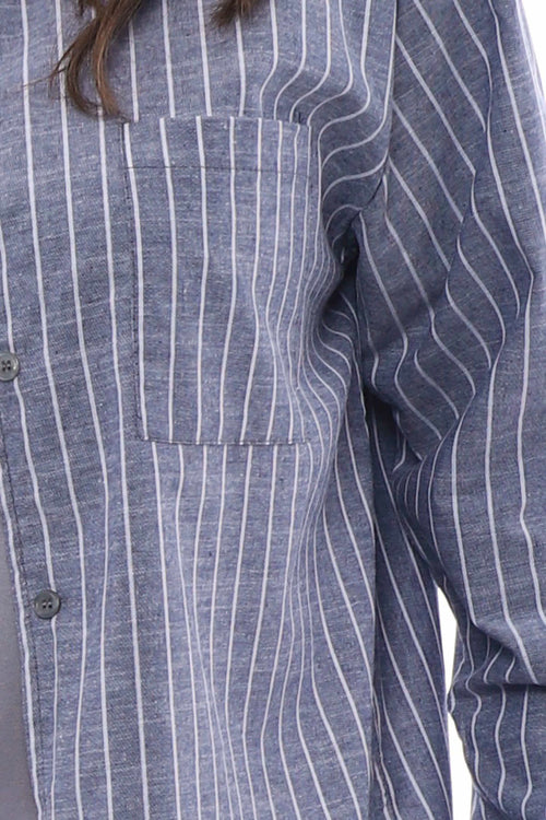 Avani Stripe Cotton Shirt Blue Grey - Image 4