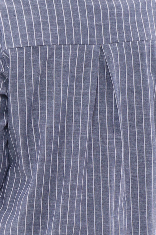 Avani Stripe Cotton Shirt Blue Grey - Image 5